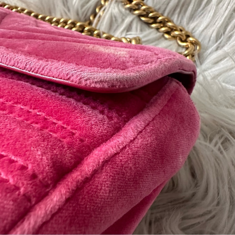GUCCI Velvet Matelasse Small GG Marmont Shoulder Bag Crossbody Pink - Picture 15 of 17